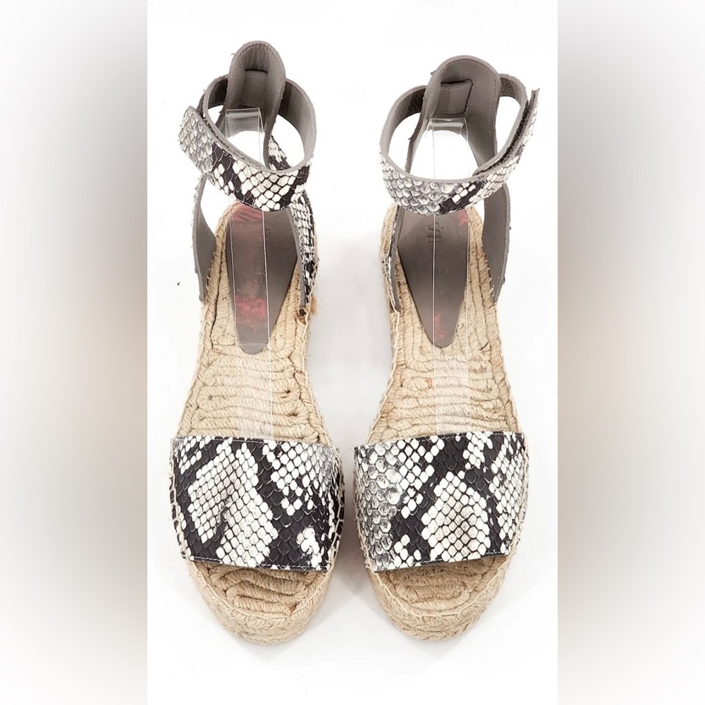 VINCE Edie Platform Espadrille Snakeskin Leather Black White $165 NEW Size 11